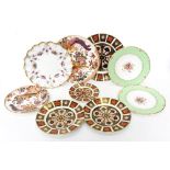 Royal Crown Derby plates including four 'Imari' 1128 pattern, two 'Old Aves' pattern,