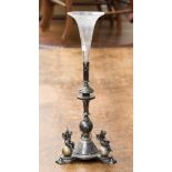 Two items of silver plate: a single stem epergne together with sugar in the form of a shell-shaped