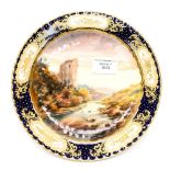 A 19th Century Royal Crown Derby named view cabinet plate, Dovedale, painted by Edwin Trowel,