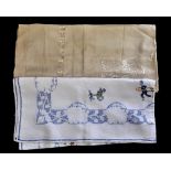 A pure silk early 1930s table cloth - edged in faggotting, crochet silk thread detail,