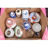 A group of Chinese and Japanese porcelain including Satsuma ware tea bowl and saucers, vases,