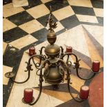 A Spanish style six branch chandelier, with double headed eagle finial,