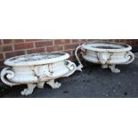 A pair of 19th century cast iron oval two-handled garden urns (2)