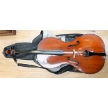 A 20th Century full size Cello, working order, with a boxwood bridge, ebonised fingerboard,