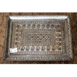 Persian/Indian white metal and Niello enamel rectangular silver salver on four feet,