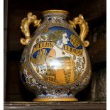 Italian style Maiolica twin handled vase,