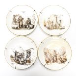 Four hand painted plates, 19th century,