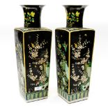 A pair of large Chinese famille vert vases, square, shouldered form,