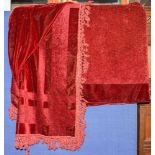 A large chenille curtain, late Victorian; together with a table cover,