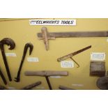 A large display board of Vintage Rural Bygone Wheelwrights Tools to include over fifteen items.