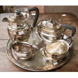 An Atkins Brothers silver plated four piece teaset and tray