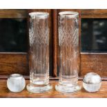 A pair of silver collared cut glass spill vases,