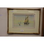 William Stewart (1823-1906), 'Fishing Smack at Anchor', watercolour, signed. Framed & glazed.