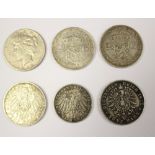 Germany 5 Marks, 1875, 1913, 2 Marks 1914, Netherlands 2½ Gulden 1929, 1938,