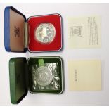 Silver proof Crowns 1972 and 1977 in boxes as issued with certificates