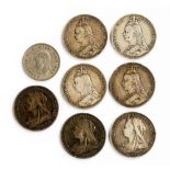 Crowns 1887, 1889, 1890 x 2, 1894 LV11, 1897 LXI,