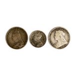 Crowns 1892, 1894 LVIII, Florin 1878 engraved to Obverse "Margret Hamilton married 12 Augt 1803".