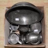 Four English pewter tankards,