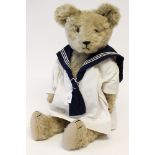 Teddy Bear: A 1930's, brown mohair teddy bear, possibly Hermann, straw filled bear,
