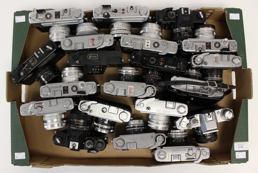 Cameras: One box of assorted cameras to comprise: Yashica Electro 35 (5), Yashica MG-1,