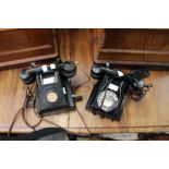 Two Bakelite black telephones 1930s and 1940s