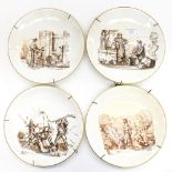 Four hand painted plates, 19th century,