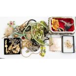 A metal jewel box and a quantity of costume jewellery etc