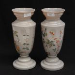 A pair of Victorian enamelled opaque glass vases, probably Bristol, circa 1890,