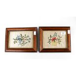 Two 18th Century needlework pictures on silk, bouquets of flowers,