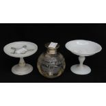 Two Victorian opaque milk glass tazzas,