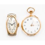 A 14ct gold ladies pocket watch and a 9ct gold wristwatch (2)