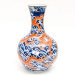 Chinese baluster vase 19th Century in blue with iron red Dragons,