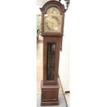 A Metamec oak cased Grandmother clock, the dial with a plaque reading Tempus Fugit,