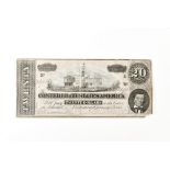 A Confederate States of America 1864 twenty Dollar bill, Keating and Ball, Columbia,