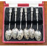 A boxed set of six French silver souvenir teaspoons with the arms of the battles of World War One