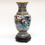 A large Chinese Cloisonne Baluster vase on stand, decorated with flowers, birds and magnolia,