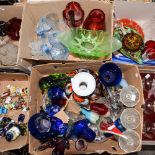 Two boxes of Studio glassware, including Oroforce, Swedish blue glass water set, Murano glass,