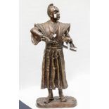 A large bronze figure of a Japanese Samuria warrier, in standing pose, signed Moreau,