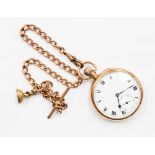 A gentleman's 9ct gold open-faced pocket watch on 9ct link chain