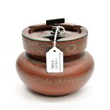 A Prattware or early Goss red stoneware tobacco jar