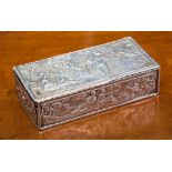 A Dutch silver embossed box, pastoral courting scenes to each side,