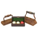 Orme & Sons: A boxed set of three possibly ivory billiard balls, fitted case stamped 'O & S L',