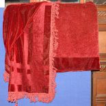 A large chenille curtain, late Victorian; together with a table cover,