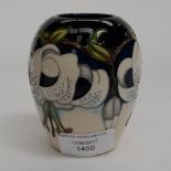 A Moorcroft trial vase, 1st quality, cream tiger lily flowers on cream ground, rising to cobalt,