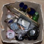 A box of glassware including Swarovski type small figures (some damaged) trinket pots,