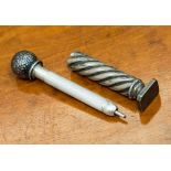 Samson Mordan novelty propelling pencil and seal in the form of a Wrythen column and orb finial,