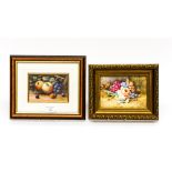 A framed and glazed plaque A. Shuck, fruit painting with a framed plaque, painted by P.