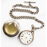 A silver cased open face pocket watch with subsidiary dial;