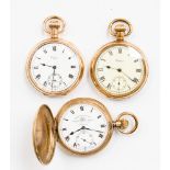 A gold plated hunter pocket watch, retailed by Thos.