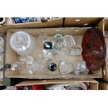 Antique glass together with modern Swedish, Portuguese paperweights and decanter,